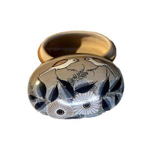 Tonala Mexico Jimon Oval Egg Shape Trinket Box Folk Art Paloma Bird Handmade